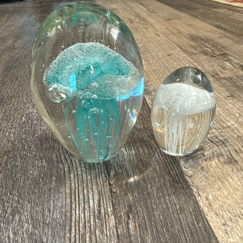 Glass Jellyfish Paperweights - Aqua and Clear